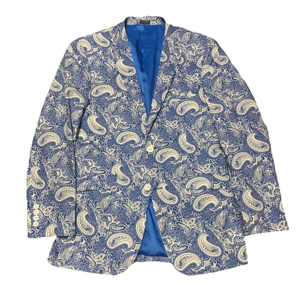 Madison Modern Fit Mens 38R Blazer Sport Coat Blue Paisley Statement Casual